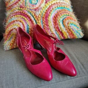 Vintage Julianelli 1940/1960 pumps/heels very pretty raspberry fuchsia 8.5 narrw